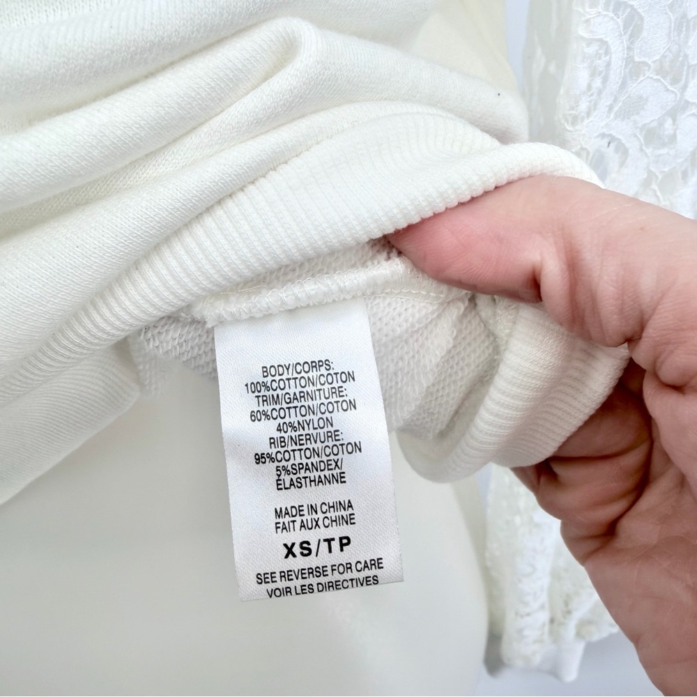 CAMI NYC White Risa Lace Sleeve Sweatshirt XS - Picture 8 of 11